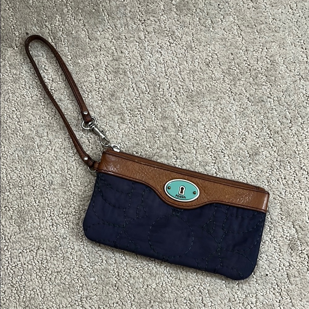 Fossil Blue and Tan Wristlet